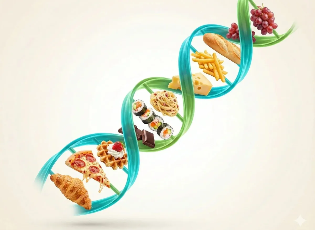 DNA helix with personalized nutrition foods