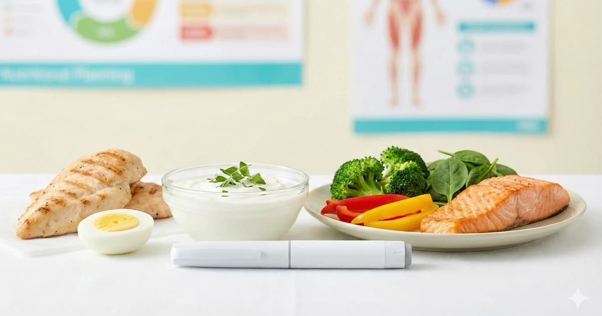 Médicaments GLP-1 avec aliments protéinés et équipement nutritionnel