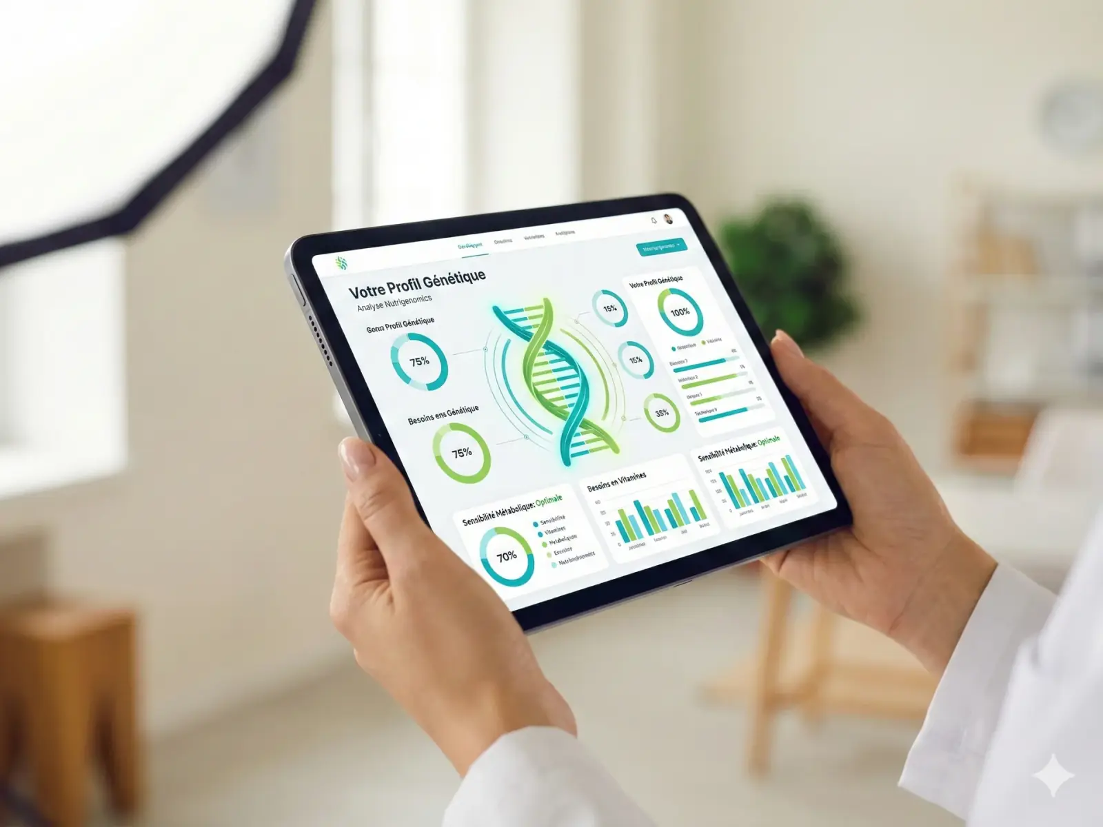 Nutrigenetica DNA-testrapport op tablet met voedingsaanbevelingen
